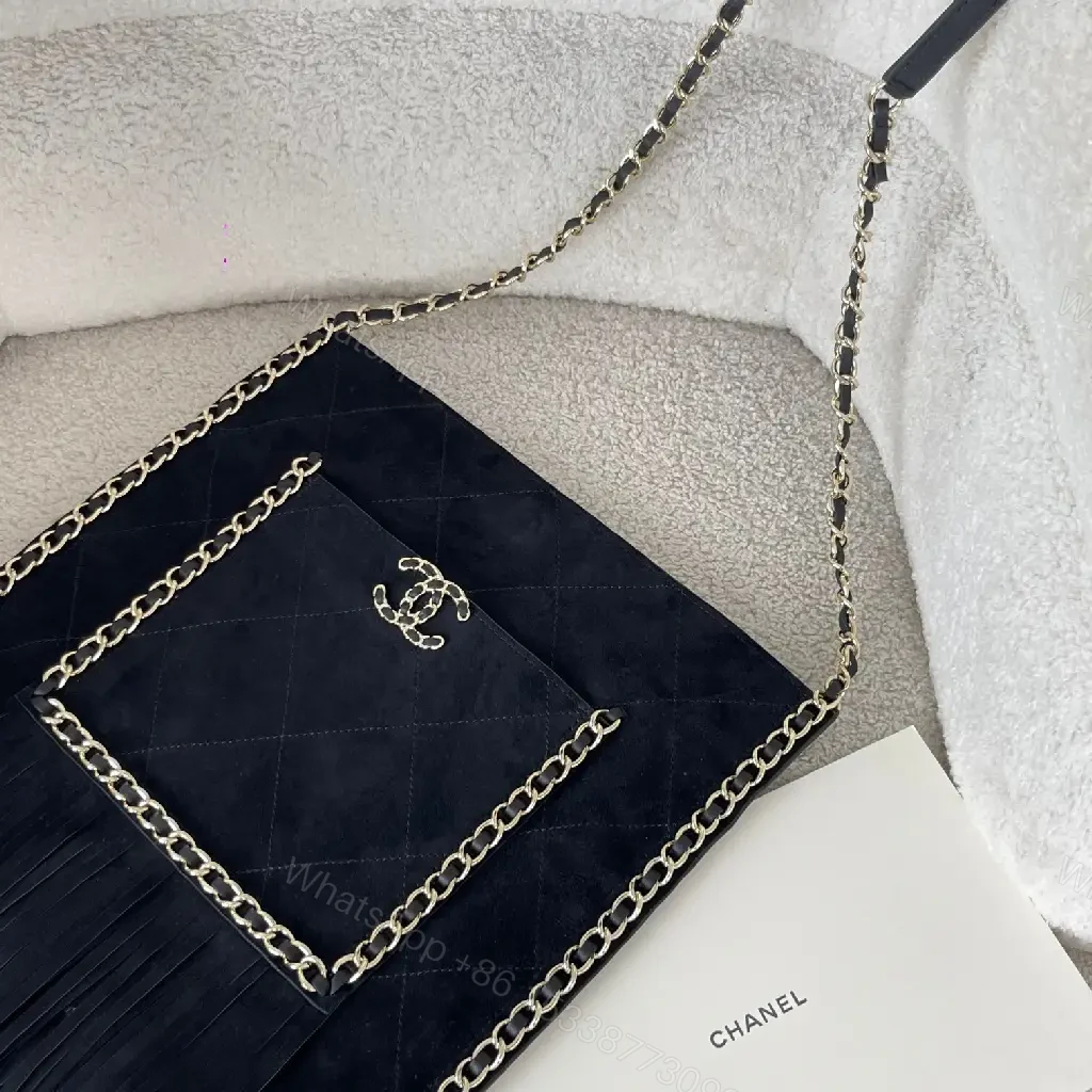 View 6 of Quilted Suede Fringe Tote: Luxe Chanel-Inspired