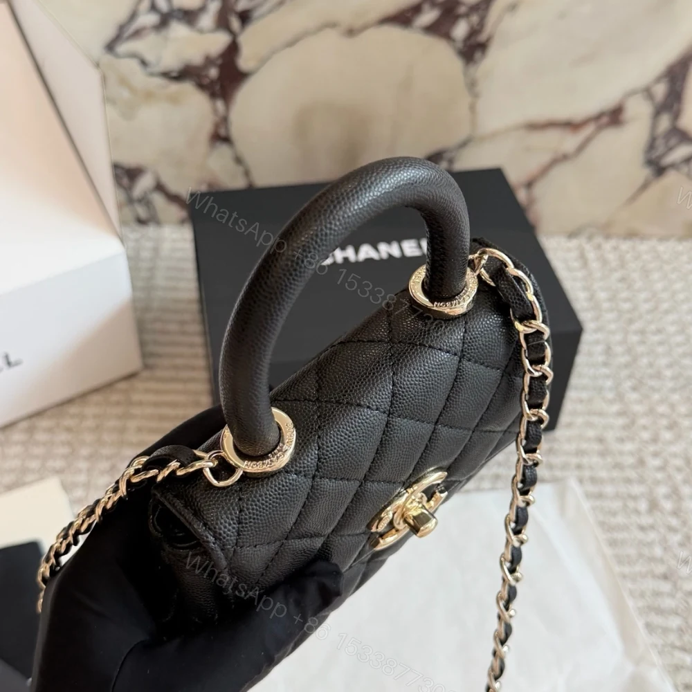 View 4 of Chanel Mini Flap Bag With Top Handle Shiny And Gold Tone Metal Black 15Cm