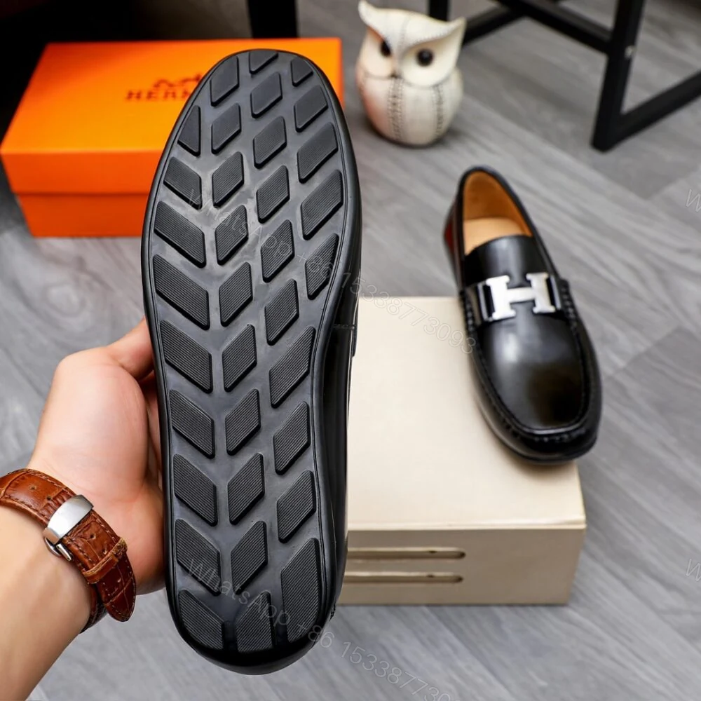 View 9 of Hermes Men’S Loafer Moccasin Polish With H Silver In Black