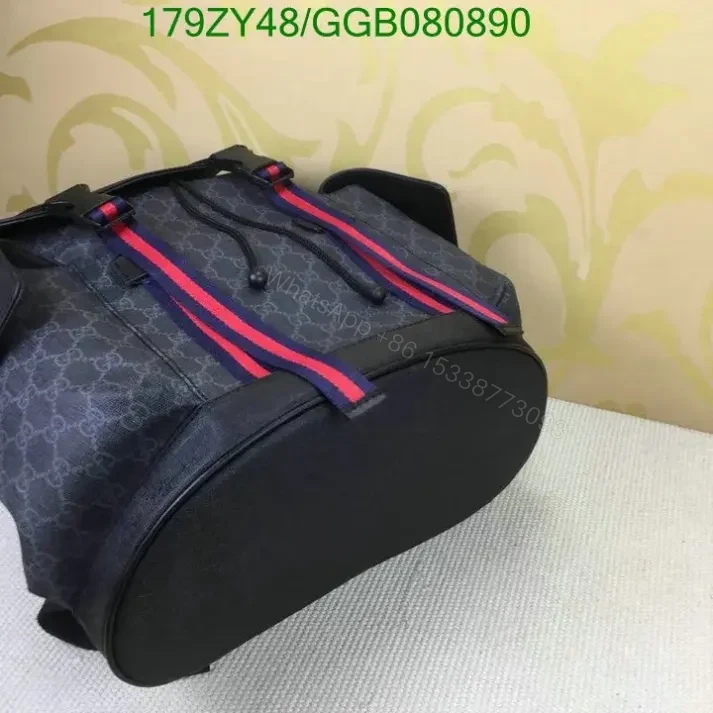 View 2 of Gucci GG Supreme Black Canvas & Leather Backpack GGB0808905 1:1