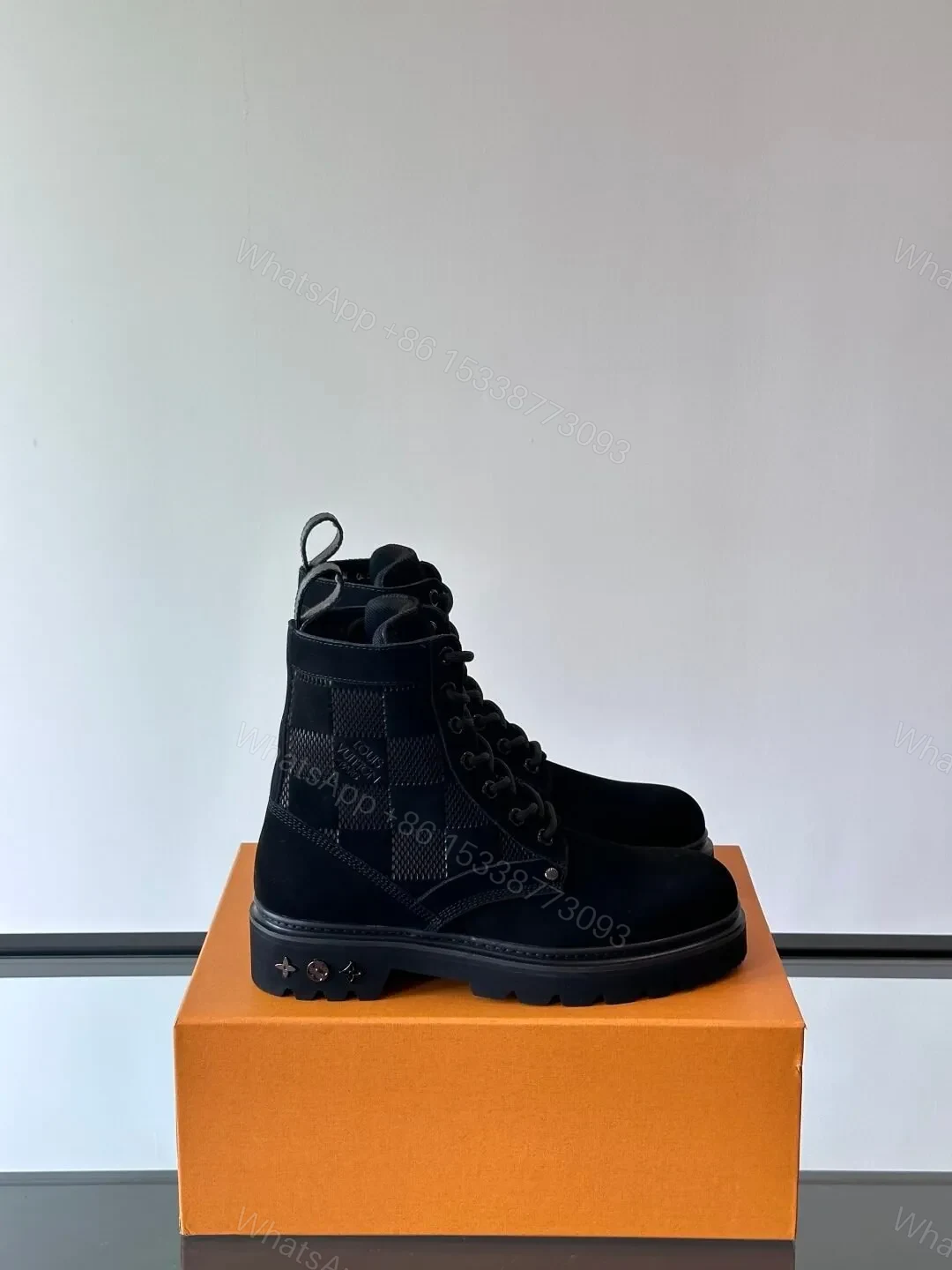 LV Men Black Suede Leather Boots — view 1
