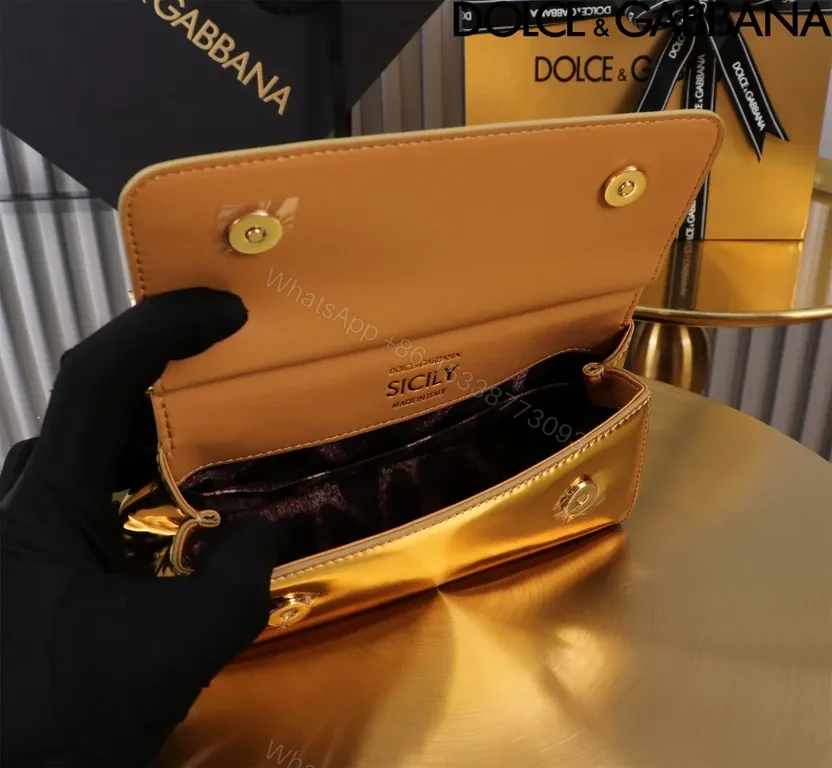 View 4 of Gleaming Gold Satchel â€” Premium Calfskin, Gold-Tone Hardware, Crossbody Ready, Dolce & Gabbana Bag