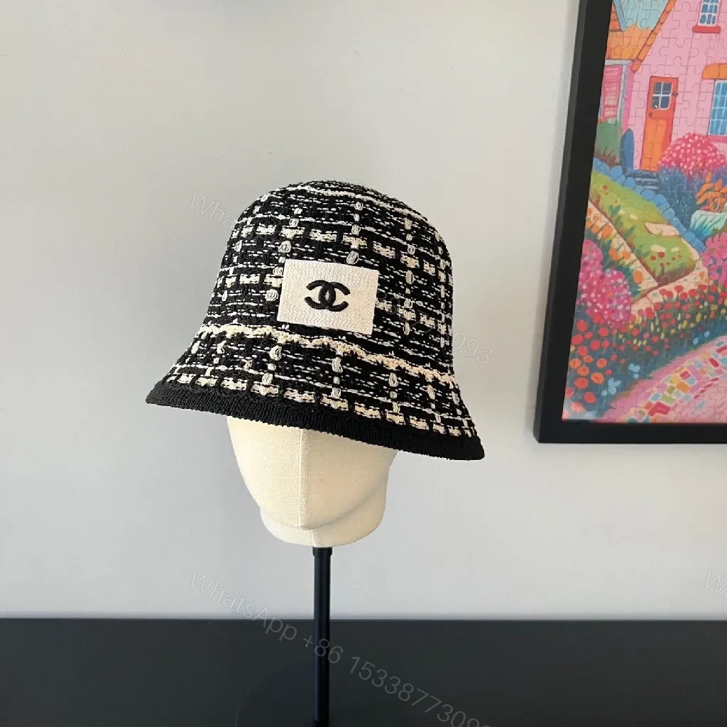 Textured Black Bucket Hat | Tweed-Style Knit, Logo Patch, Classic — view 1