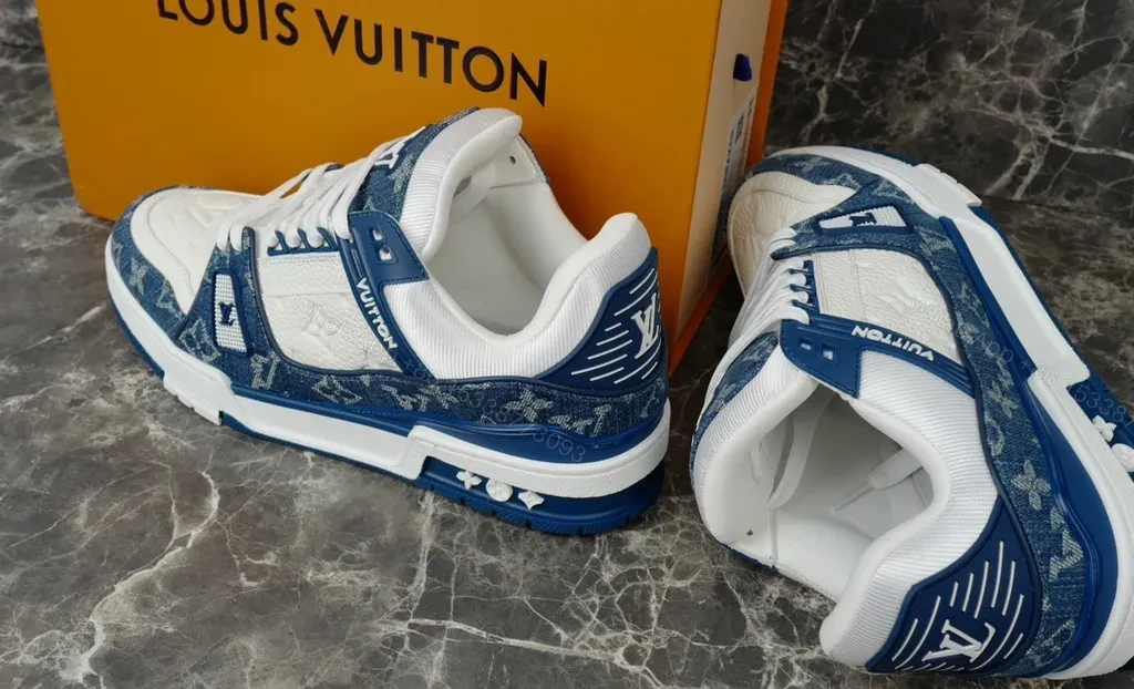 View 3 of Bold Denim-Leder LV-Influenced Sneakers: Elevated Comfort