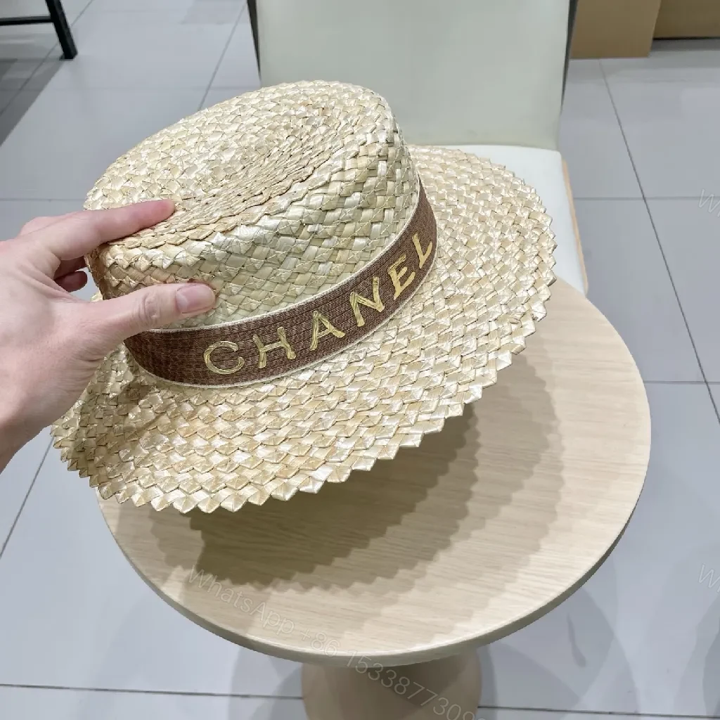 View 7 of Light Straw Hat with Brand Band, Woven, Luxe Sun Hat