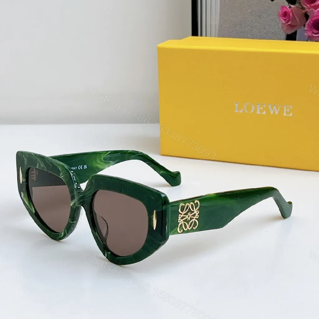 Green Marble Acetate Sunglasses, Oversized Cat-Eye, Gold Accents — view 1