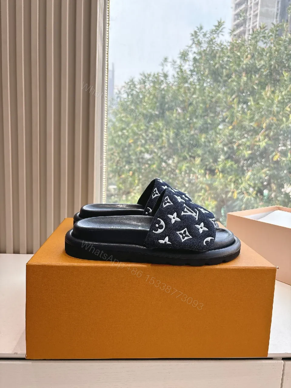 View 6 of Monogram Satin-Trim Slide: Luxe Casual Comfort Footwear