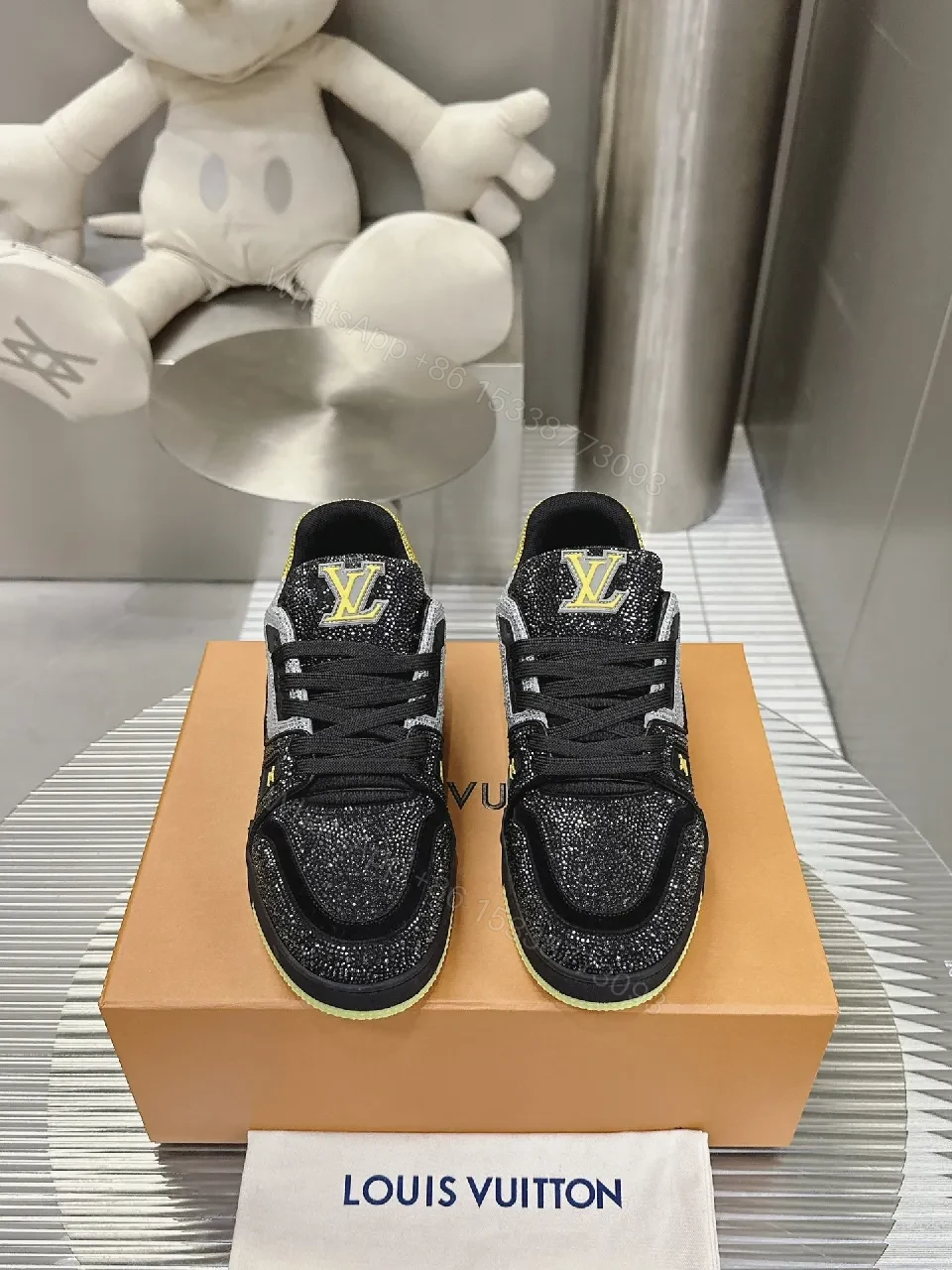 View 8 of Bold Textured Trainer Luxe: Glitter Knit & Neon Outsole