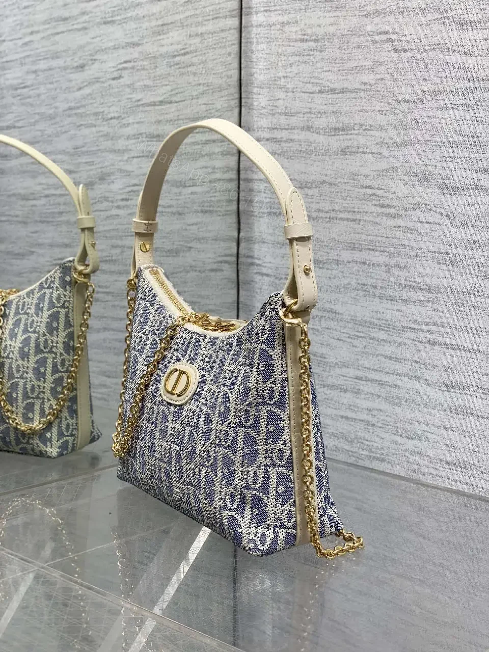 View 7 of Chic Denim‐Texture Satchel: Structured, Gold‐Accent Crossbody