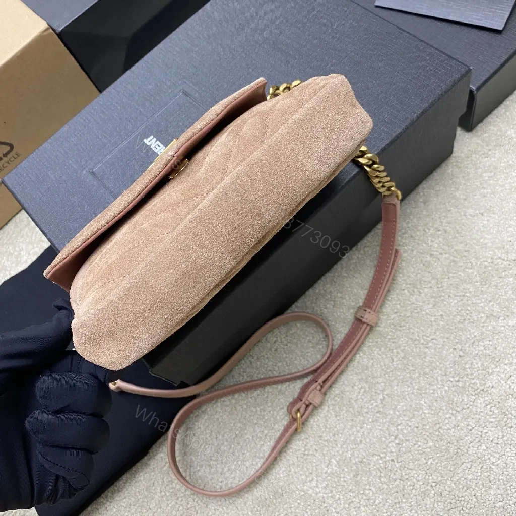 View 8 of Velvet Chevron Crossbody Bag: Blush, Gold Hardware, Chic Style