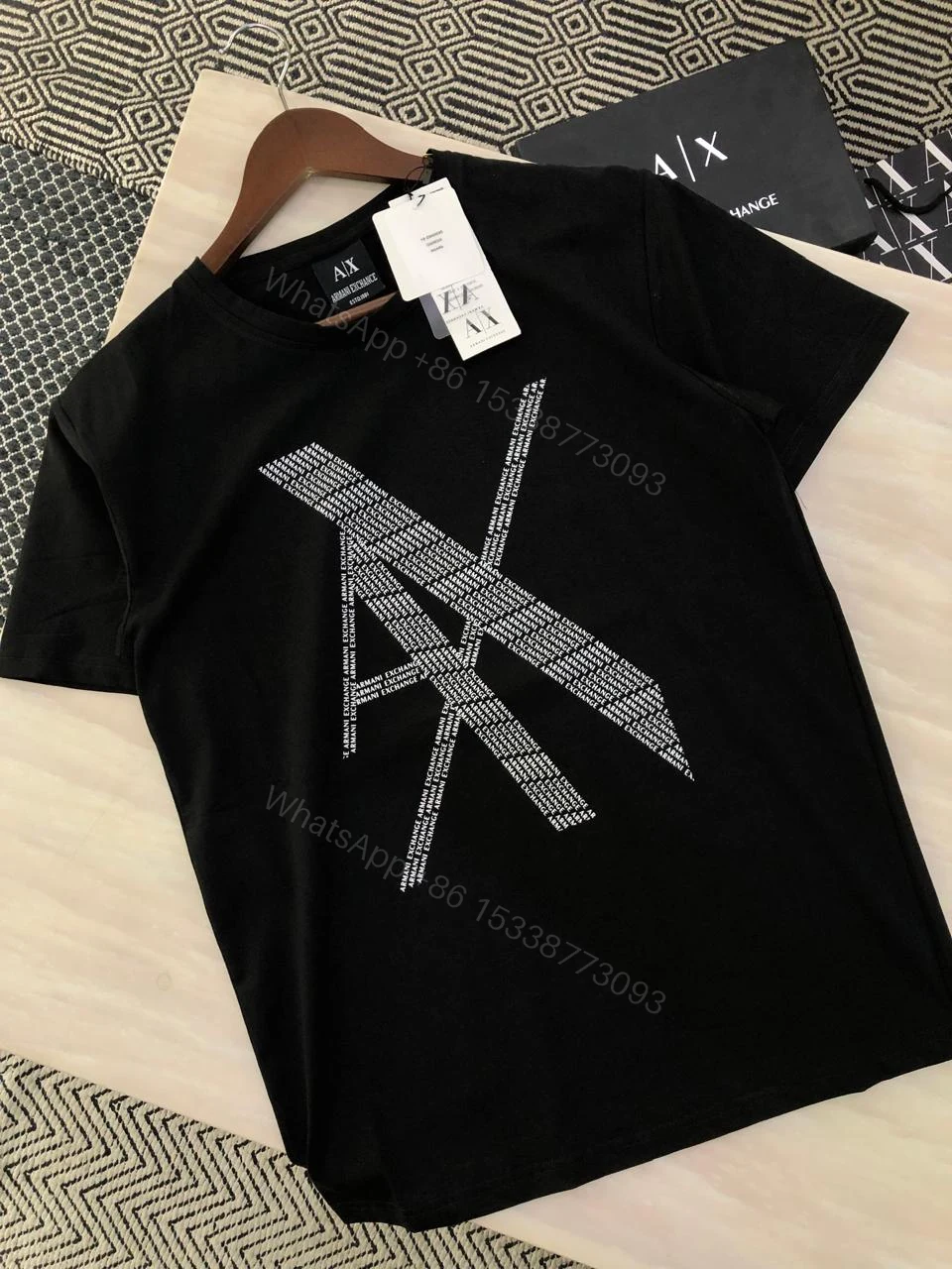 View 2 of Armani Very Premium Cotton Lycra Round Neck Blue Printed T-Shirt First Copy | AAA+ Replica