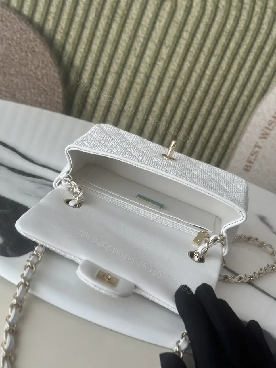 View 7 of Pearl-Gray Quilted Mini Shoulder Bag: Subtle Shine, All-Season Glam