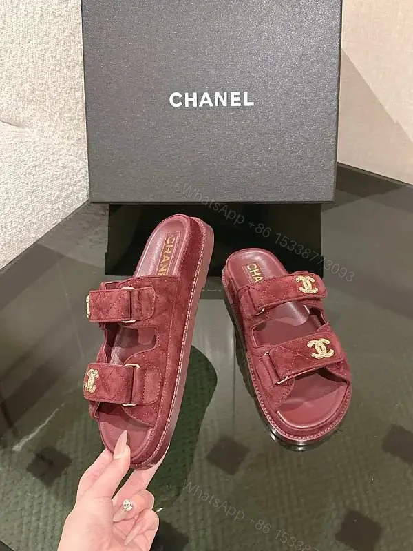 Velvet Burgundy Slide Sandals – Luxe Comfort, Gold Hardware — view 1