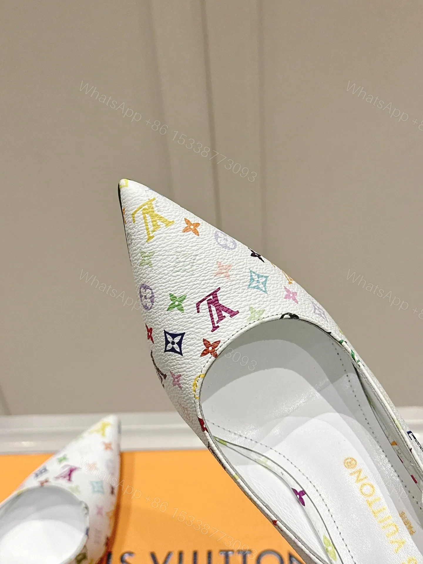 View 2 of LV Women White Leather Multicolor Logo Heels