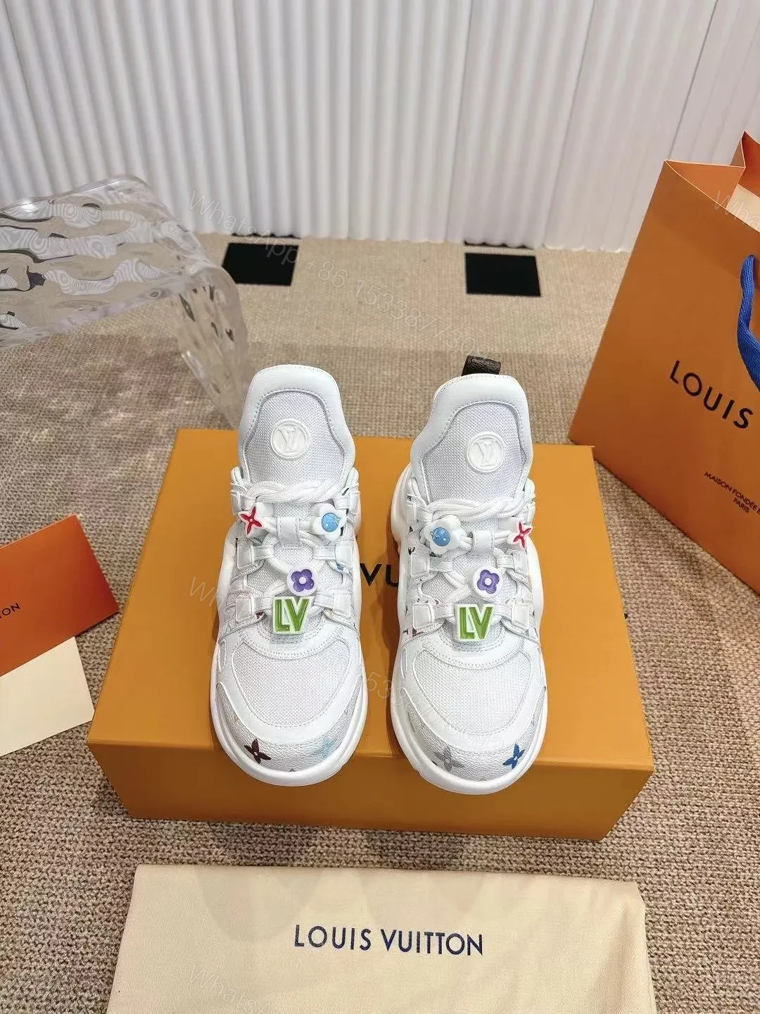 View 3 of LV Women White Mesh Embellished Sneakers