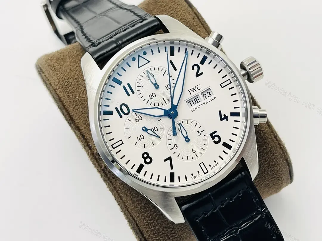 View 2 of IWC White Pilot Chronograph Blue Hands Leather Strap Ultimate 43MM IWC-PILOT-CHR-WHT43-BH