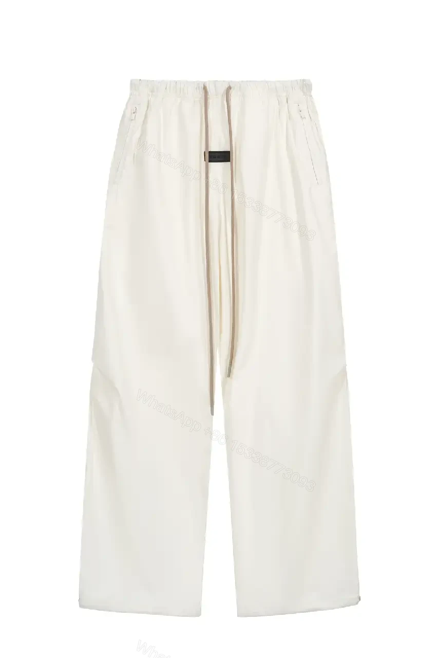 View 3 of Off-White Wide-Leg Cropped Pants with Elastic Drawstring Waist