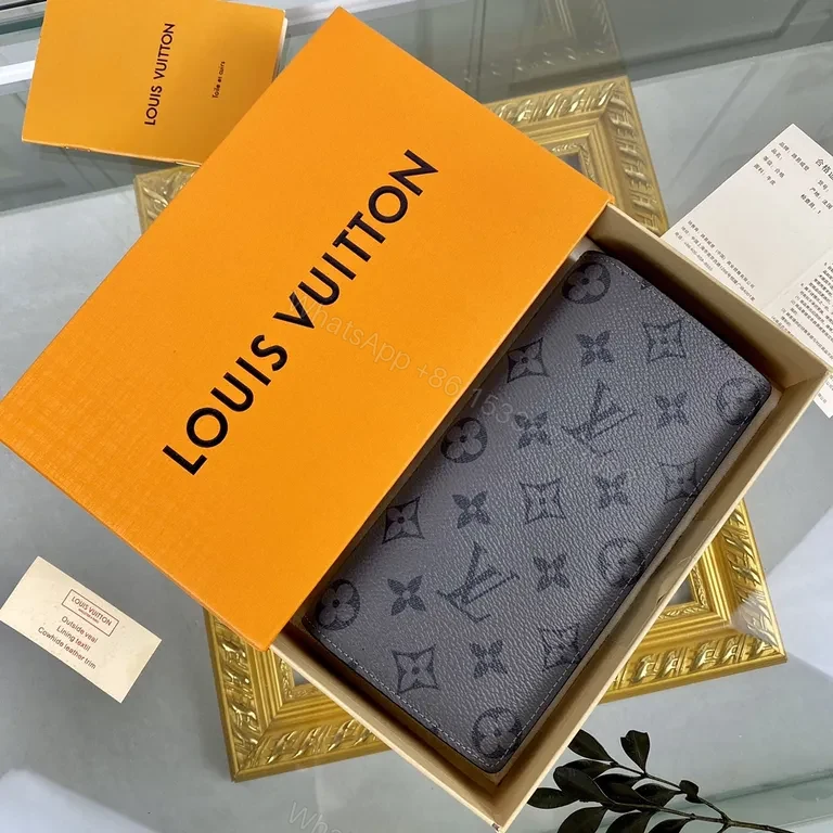 View 2 of Monogram Charcoal Pebble Leather Wallet â€“ Fold-Over, Card + Cash Storage