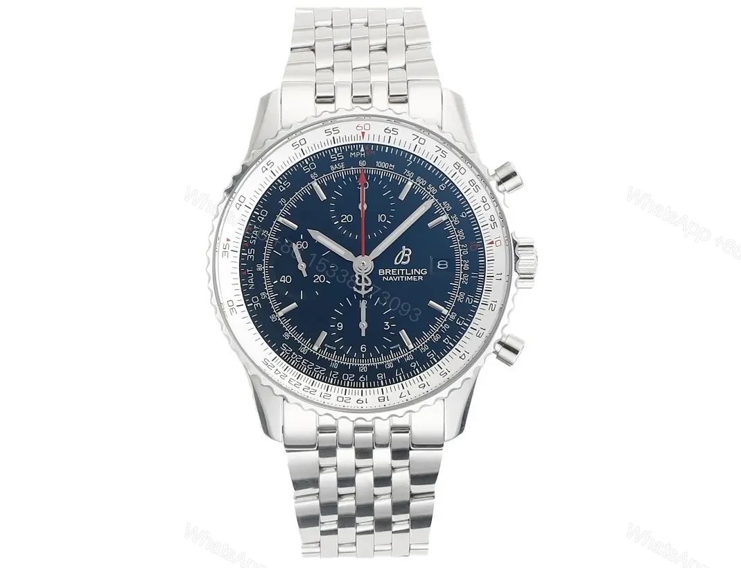 OM Factory Breitling Navitimer Chronograph Watch – 43mm, Stainless Steel, Blue Dial, Pilot Style — view 1