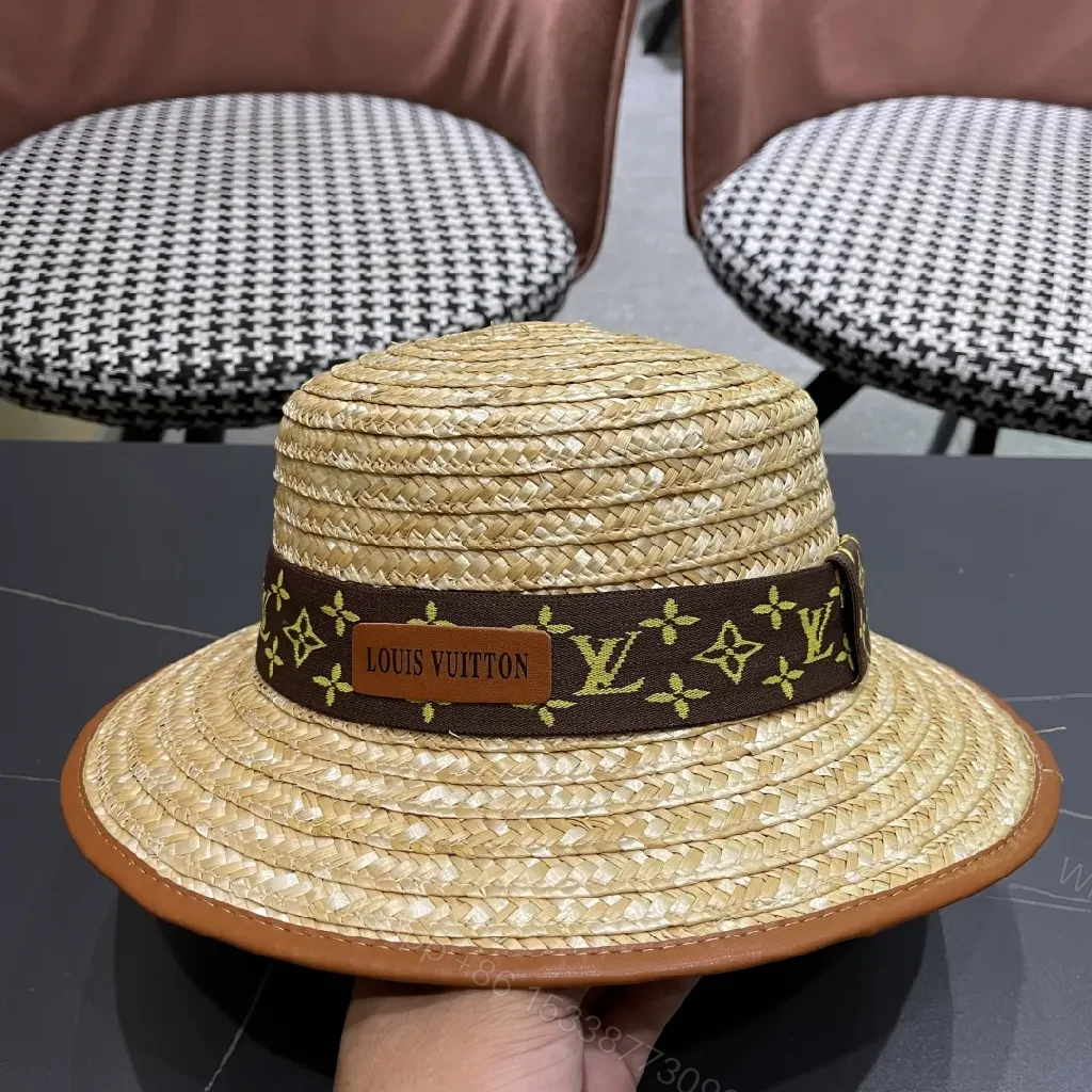 View 9 of Natural Straw Panama Hat with LV-Inspired Band Sun-Ready Luxury
