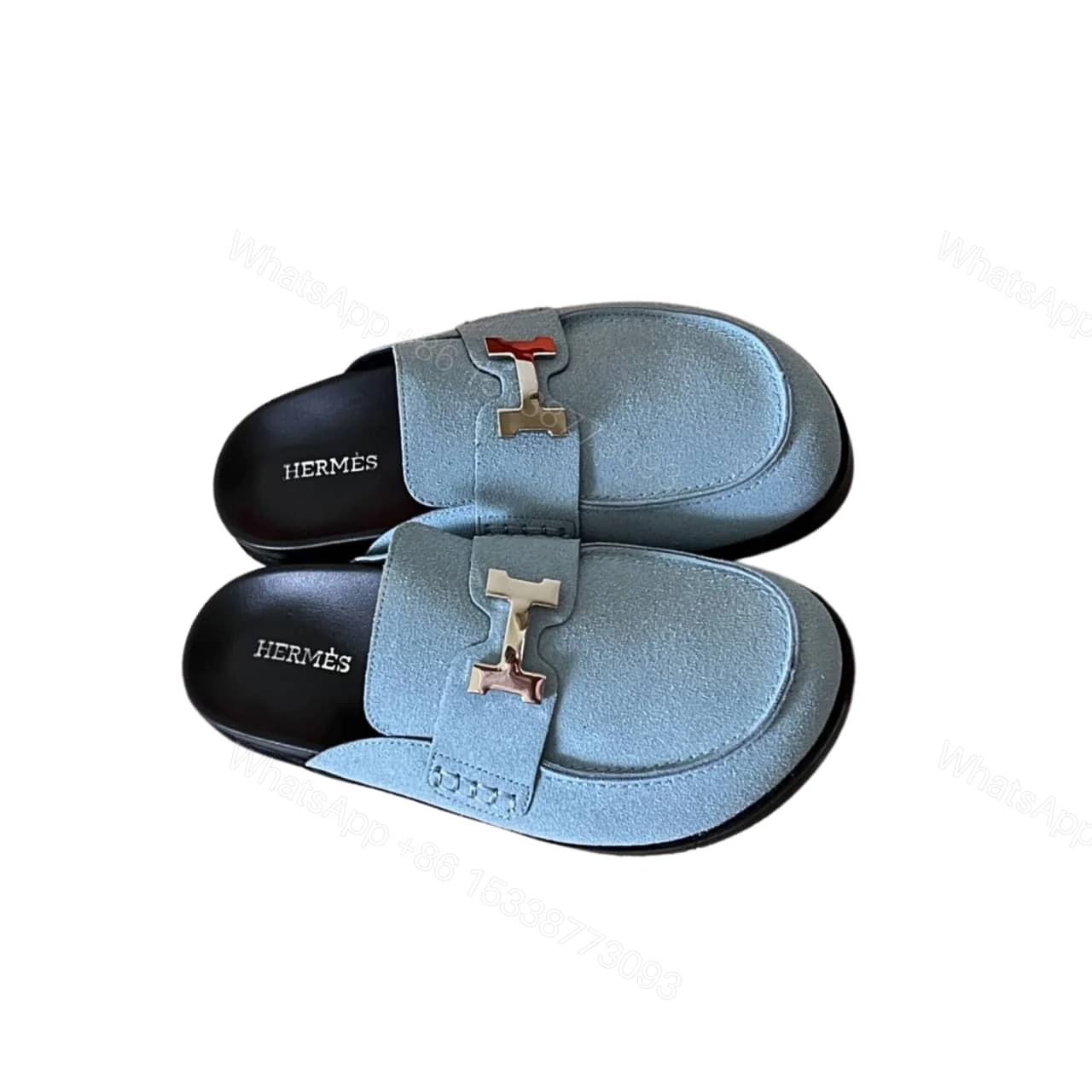 HERMÈS GO MULE H SANDAL IN BLUE — view 1