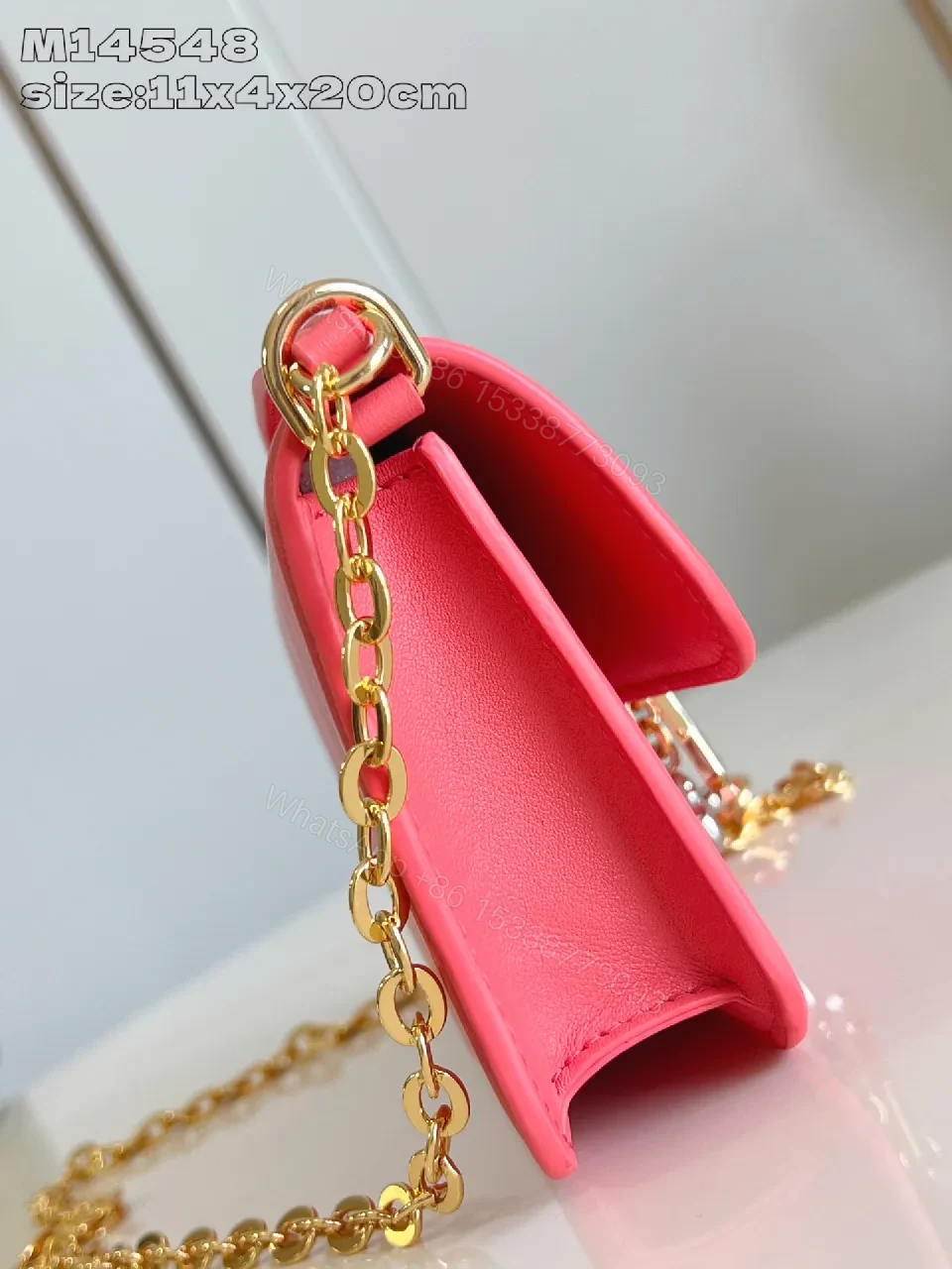 View 2 of Pink Faux Leather Crossbody, Gold-Hardware, Color-Block Chic, Compact Everyday Bag