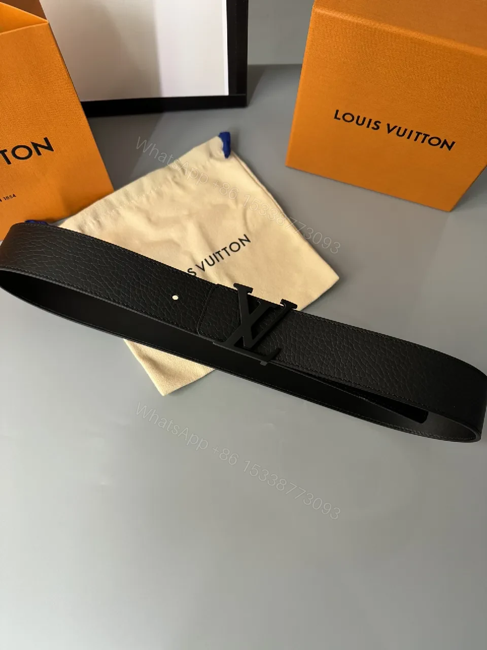 View 6 of Minimalist Black Leather Belt with Subtle LV Buckle