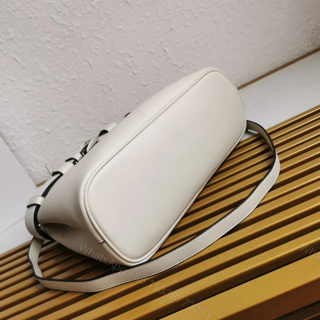 View 4 of Prada White/Black Prada Buckle small leather handbag with belt