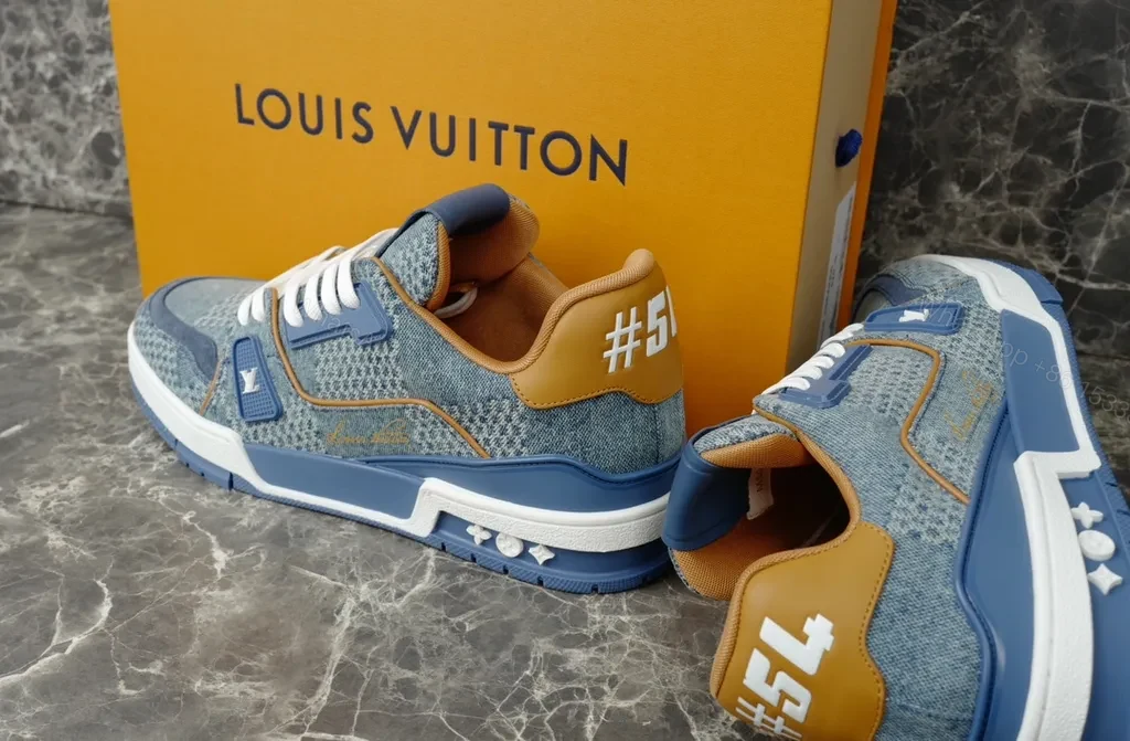 View 4 of Denim Luxe LV High-Top Trainer with Signature Monogram Details