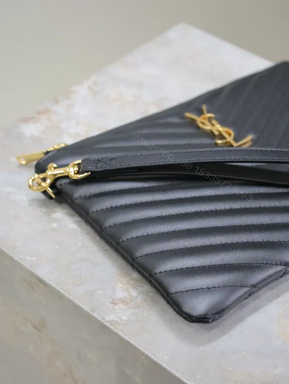 View 4 of Chic Chevron Quilted Clutch with Gold Emblem - Compact Luxury