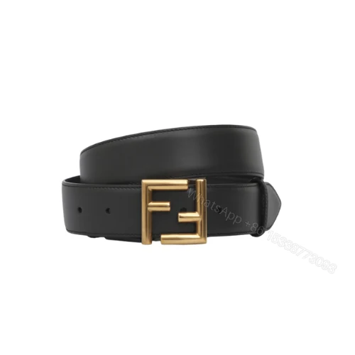 View 6 of FENDI BLACK LEATHER BELT WITH FENDI GOLD BUCKLE 40MM