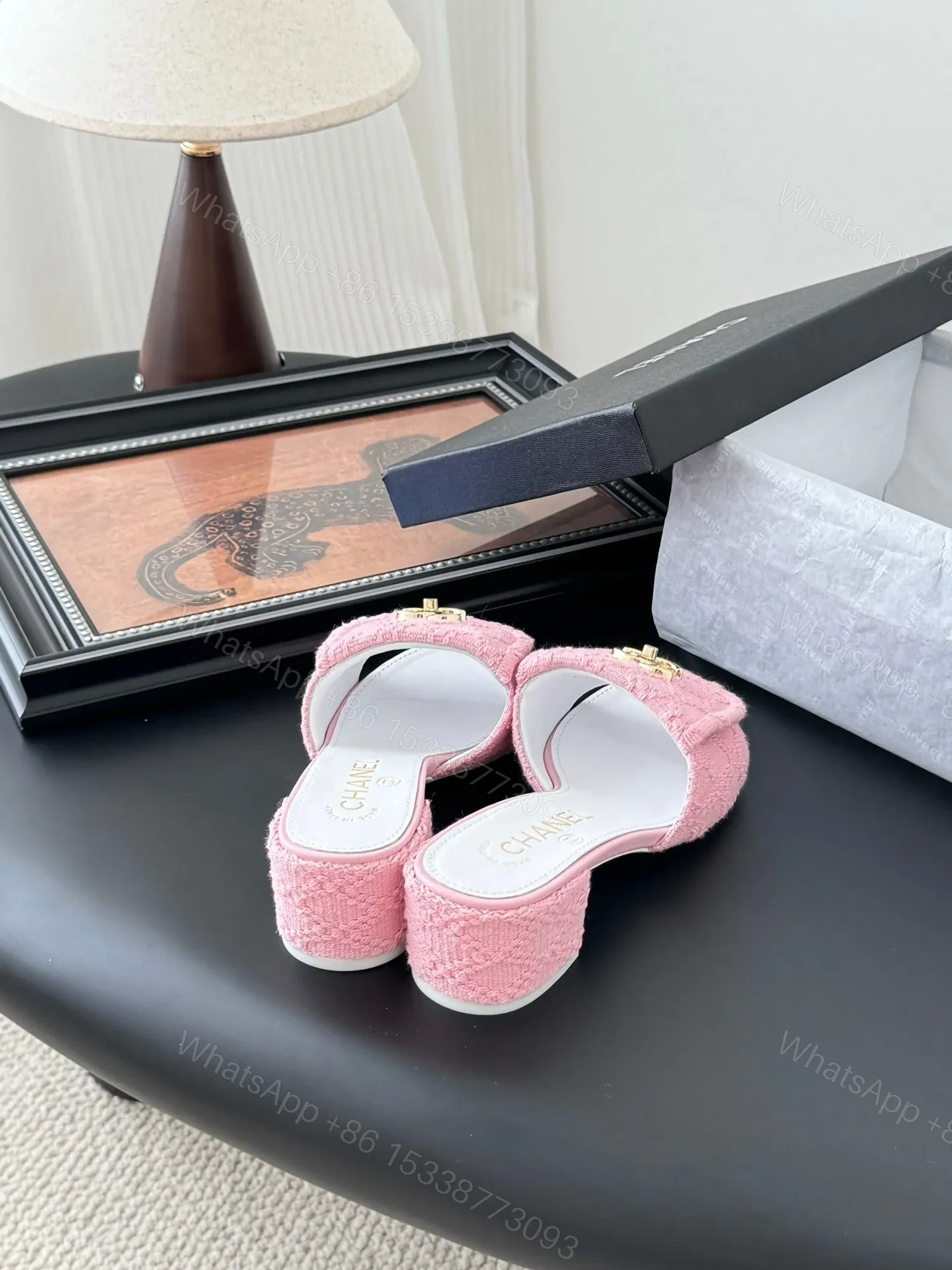 View 3 of Chanel Women Pink Tweed Slides