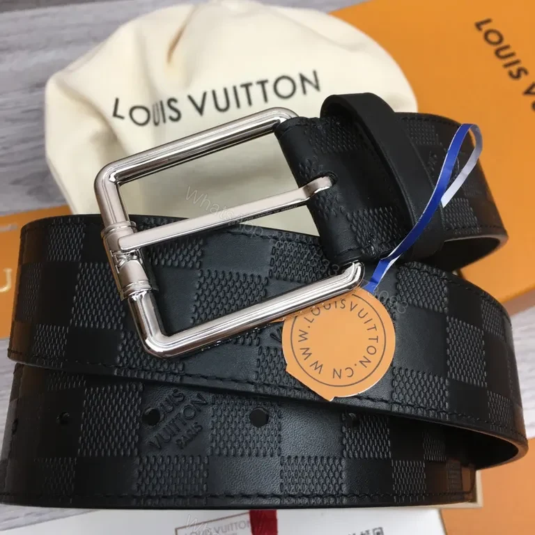 View 3 of Black Damier Belt with Signature Hardware - Luxe Coated Canvas