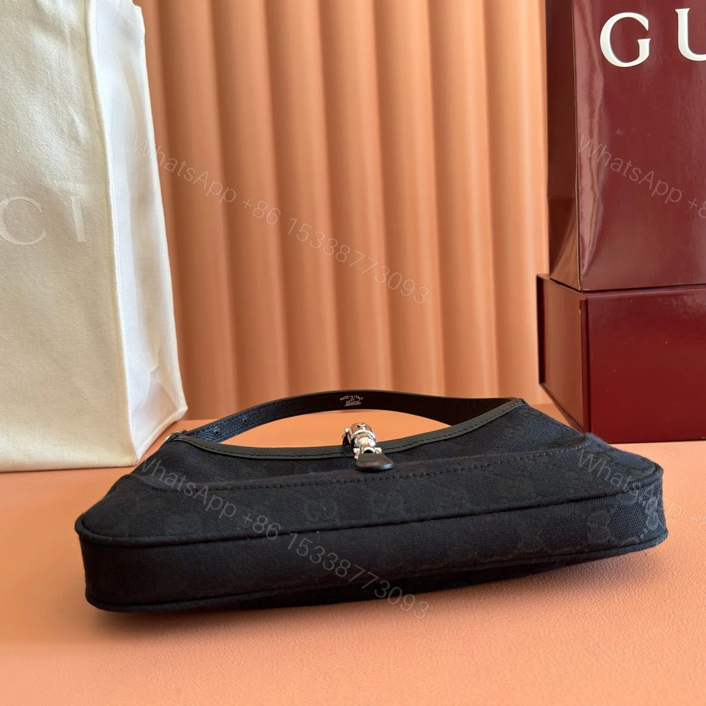 View 7 of GUCCI 26S JACKIE SLIM SHOULDER BAG 27 IN BLACK CANVAS