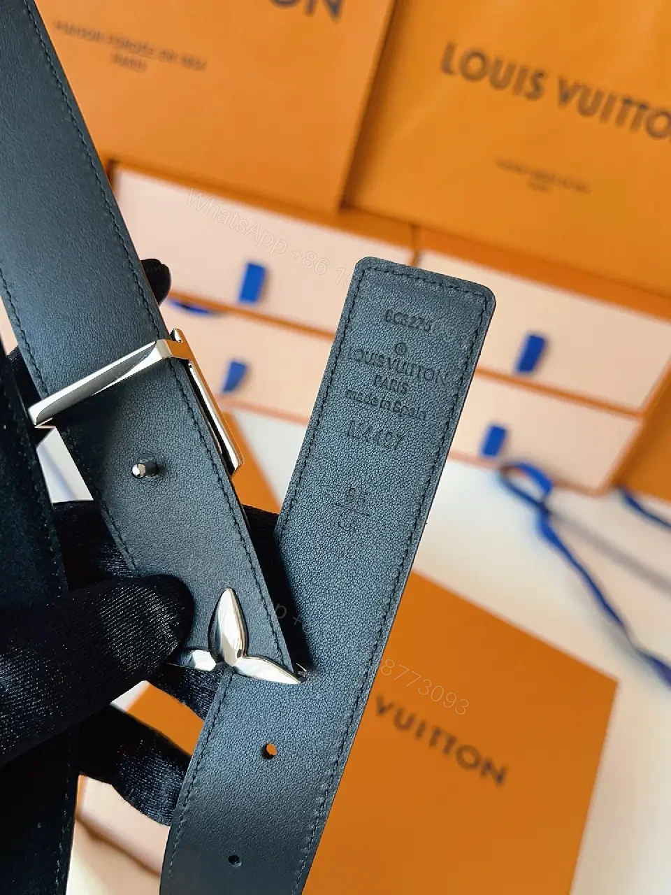 View 10 of Lux Calfskin Belt: Black, Gold Buckle, Minimal Luxury