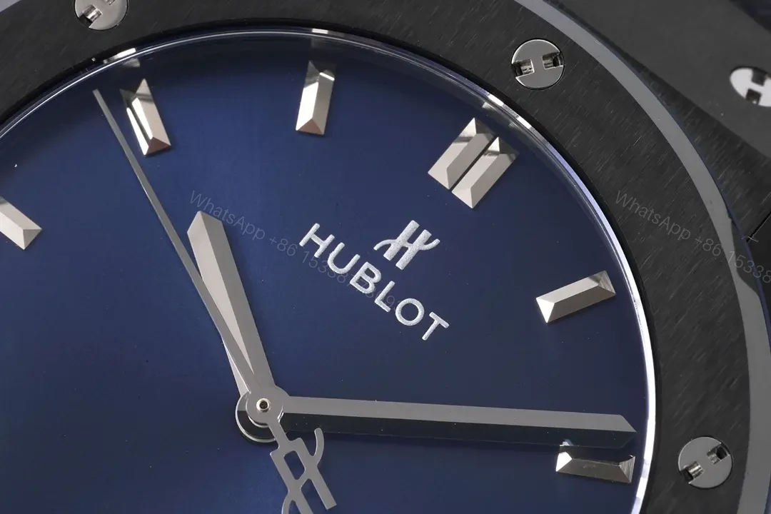 View 4 of Hublot Classic Fusion Blue Dial Automatic Watch Black Ceramic Case Blue Crocodile Leather Strap