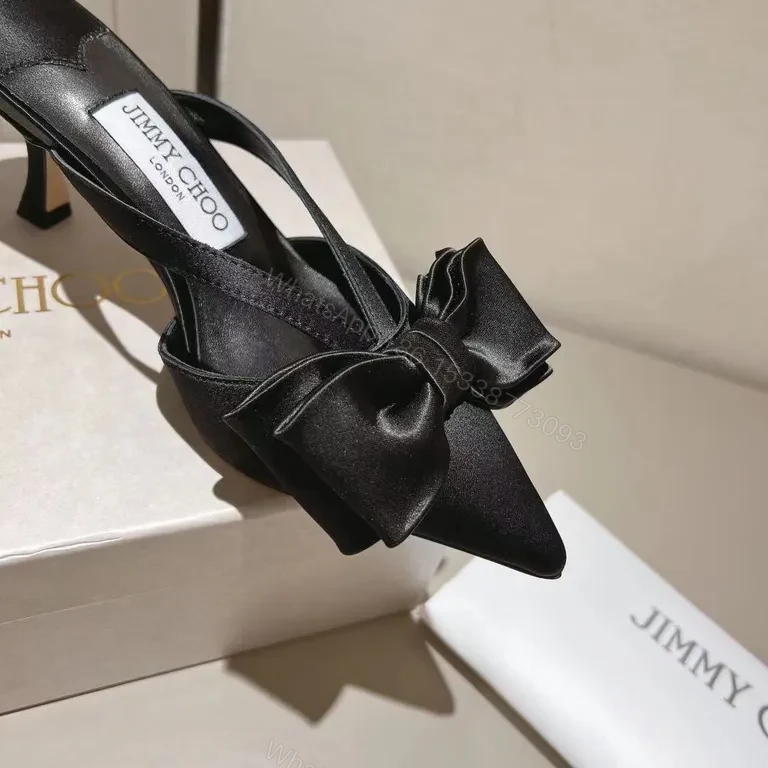 View 4 of Chic Satin Bow Mules: Luxury Open-Back Slingshot Heel
