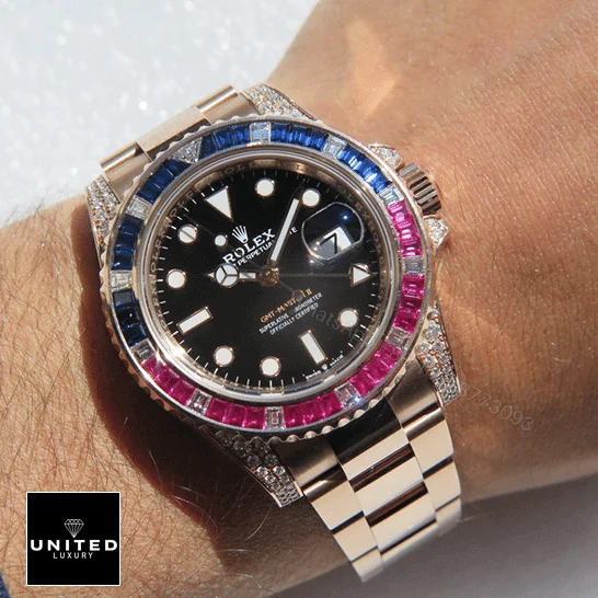 View 3 of Rolex GMT-Master II 126755SARU Diamond Bezel Black Dial Replica