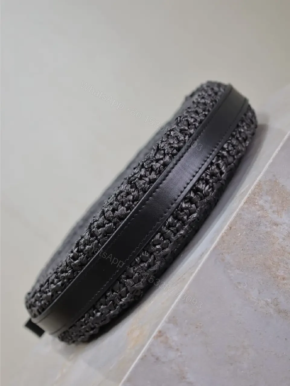 View 4 of Black Straw Circle Bag - Handwoven, Compact, Luxe, Everyday-Ready