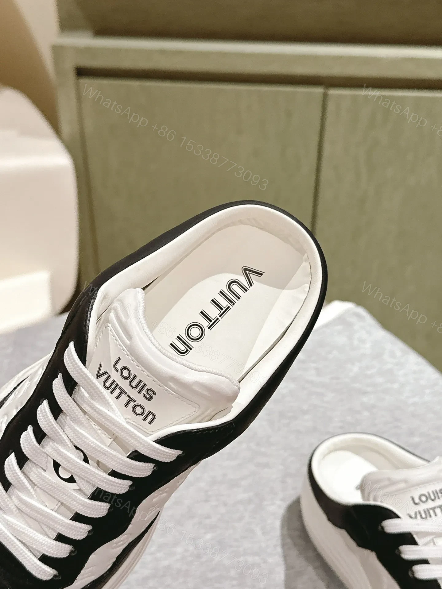 View 5 of LV Women Black White Leather Sneakers