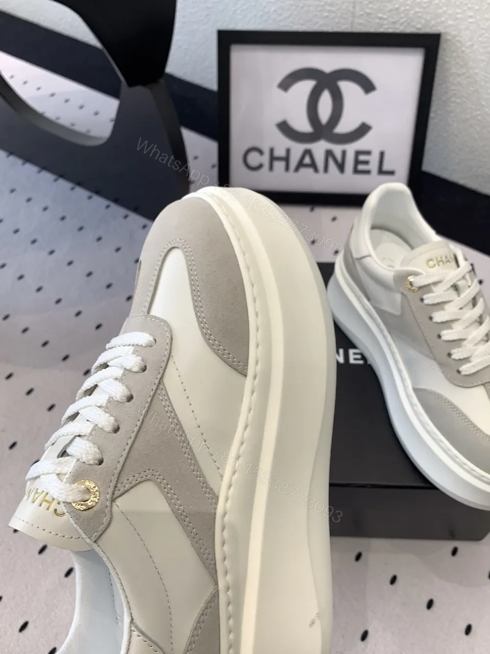 View 4 of White & Grey Luxe Leather High-Tops: Subtle Branding Sneakers