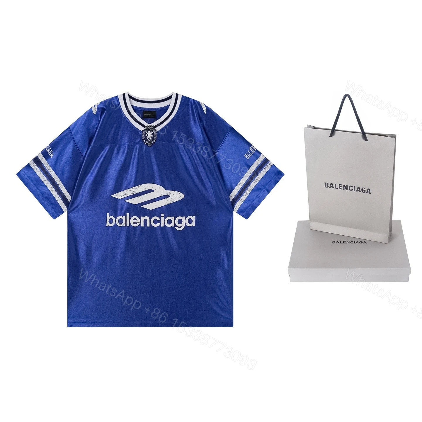 View 10 of Balenciaga Clothes 3B Silhouette Ribbed V-neck Printed T-shirt Black/Blue/Gray