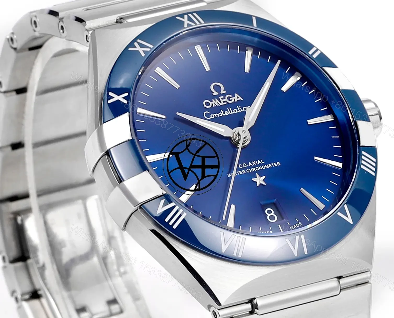View 2 of Omega Blue Dial Stainless Steel Bracelet OMEGA-BLU-SS1800