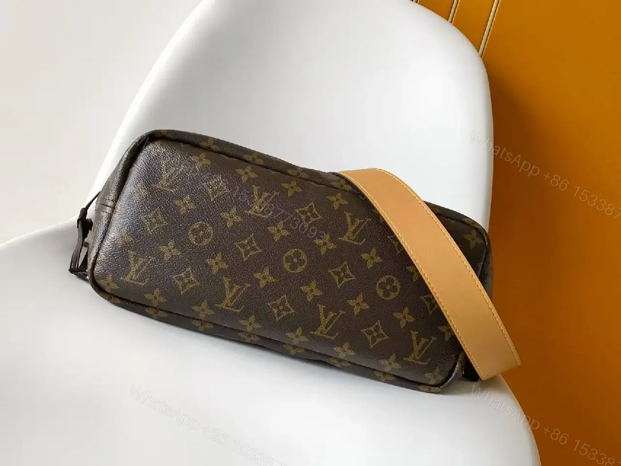 View 6 of Brown Canvas Tote Bag Monogram Structured Top-Handle with Shoulder Strap