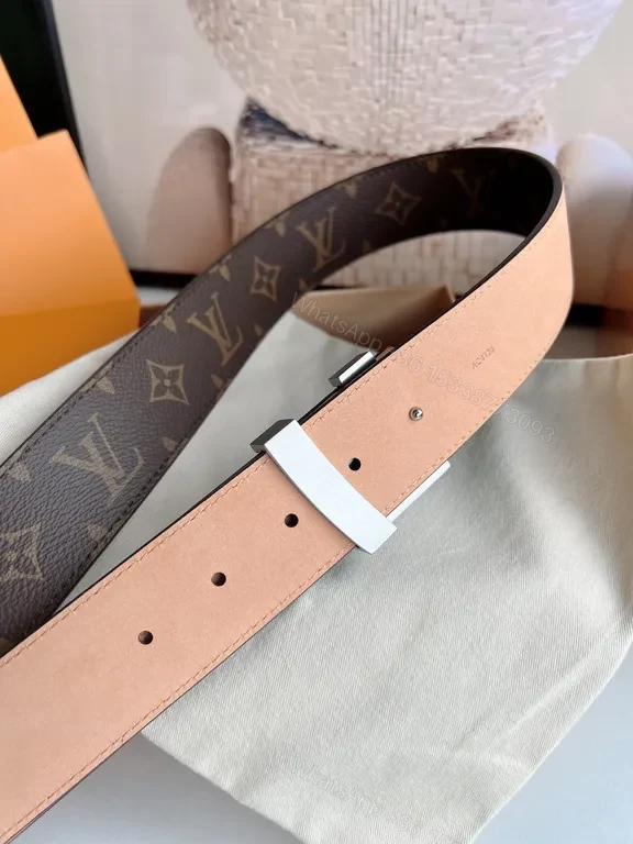 View 8 of Louis Vuittonâ€“Inspired Monogram Belt with Gold Buckle