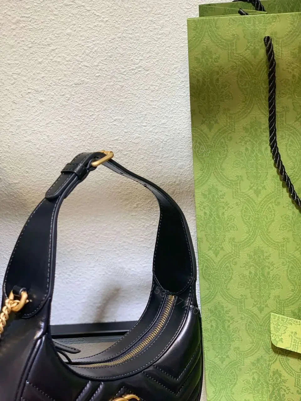 View 4 of Gucci GG Marmont Half Moon Luxury Handbag Black 24cm