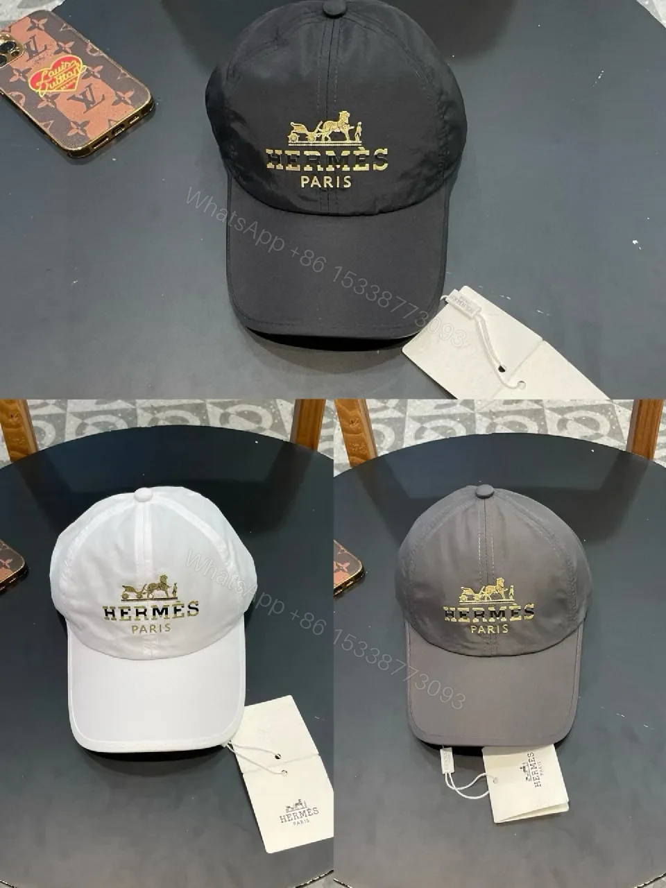 View 9 of Dark Charcoal Cap - Gold Crest Luxury Flat-Brim Cap