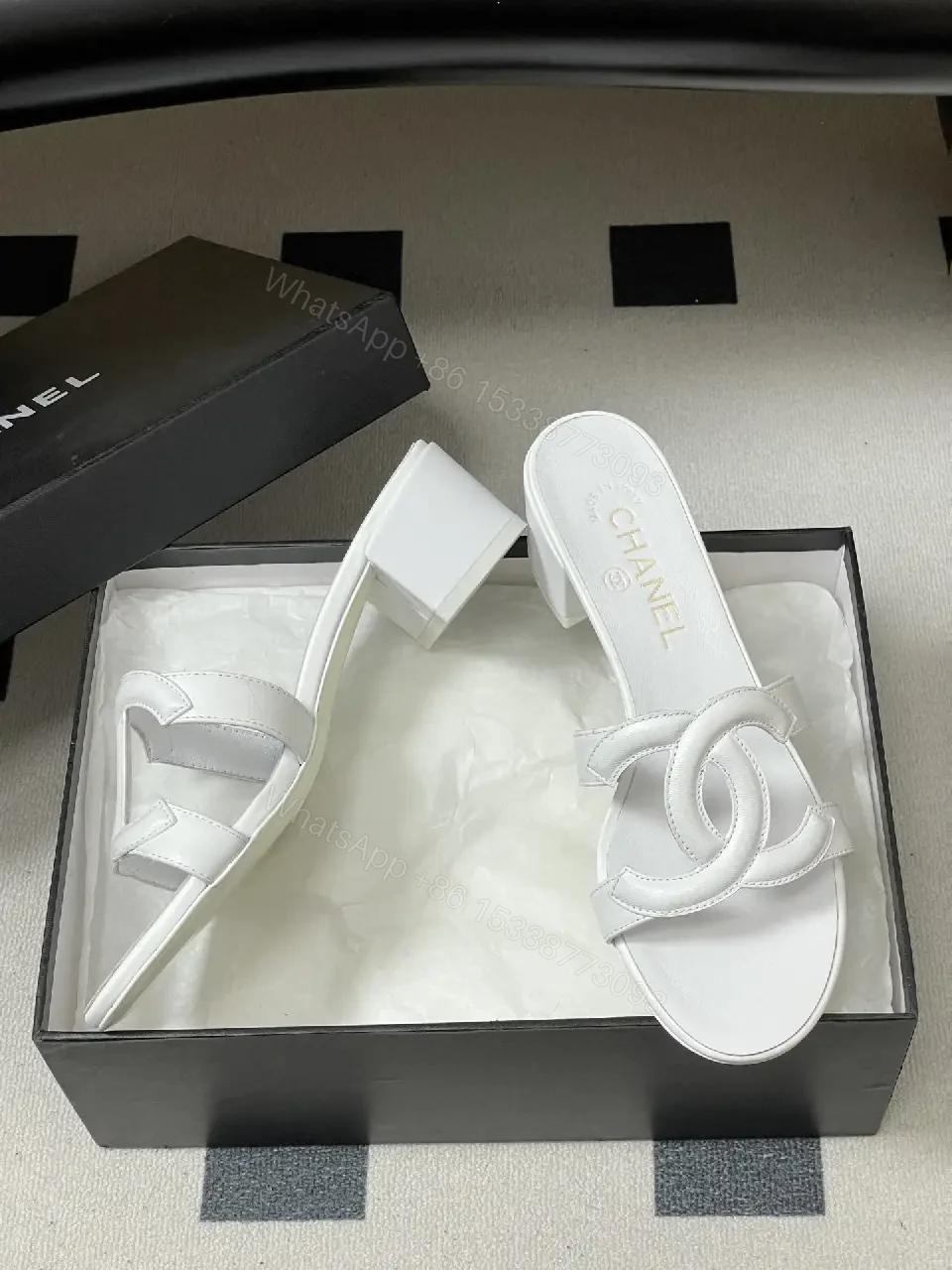 View 3 of White Calfskin Block-Heel Sandals: Couture-Inspired Comfort