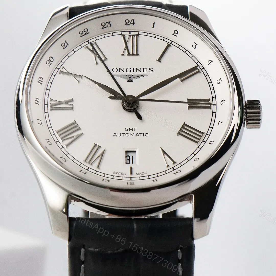 View 6 of Longines Master Collection GMT Watch Silver Dial Black Leather Strap 40mm Case