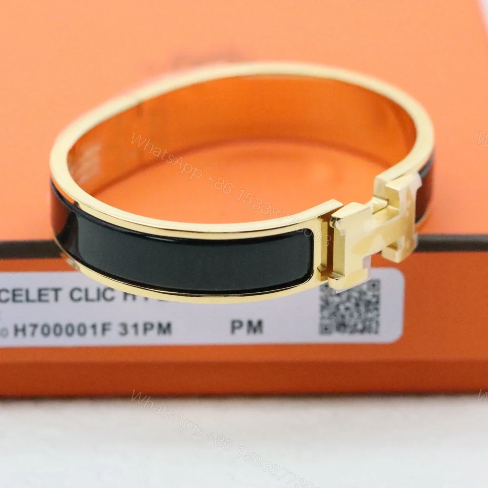 View 6 of 高仿Hermes*ClicH系列H700001F01鍍金琺瑯手鐲黑金色
